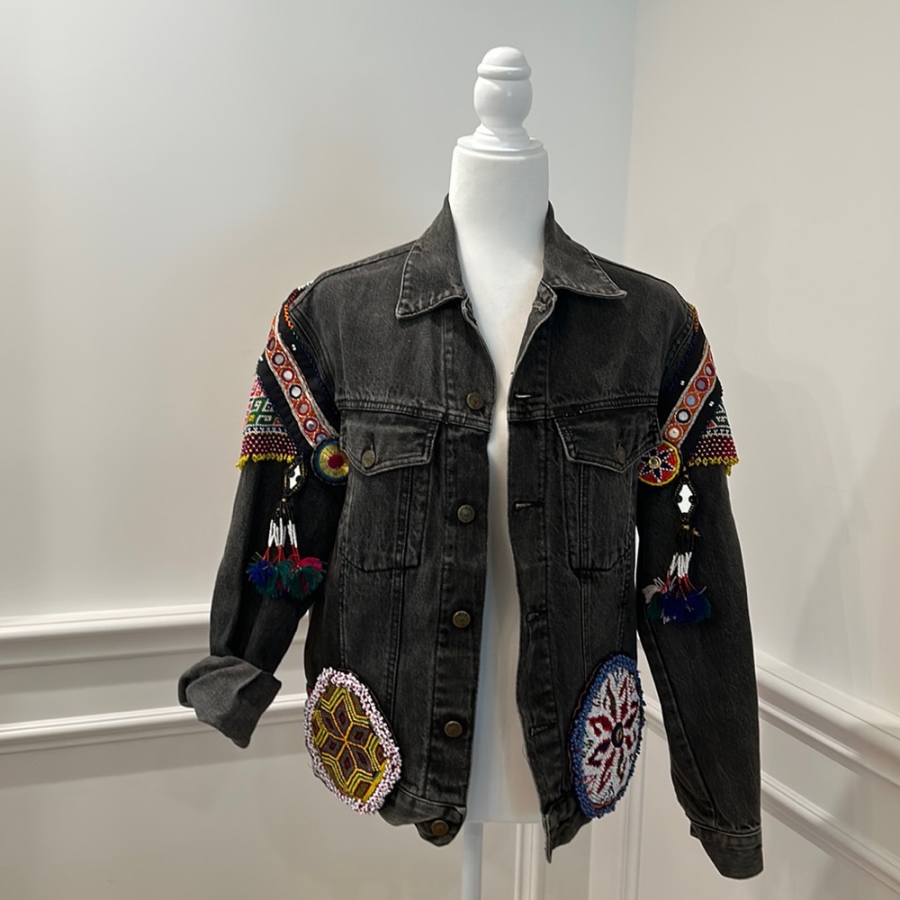 The most beautiful custom embellished black denim jacket